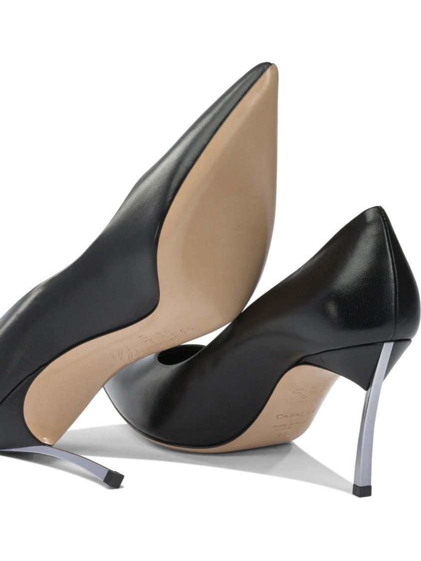 Casadei Tapered Black Leather Pumps