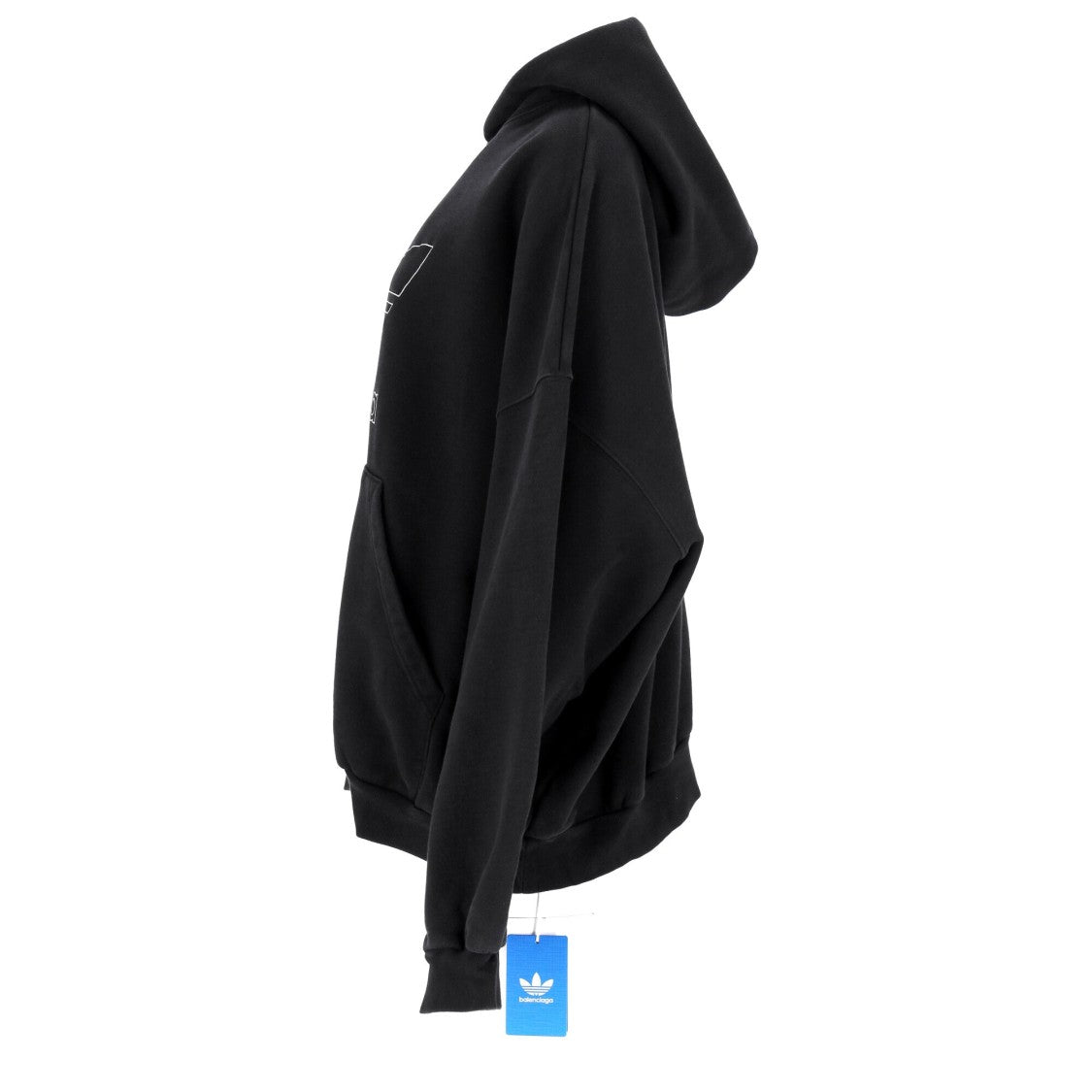 Balenciaga Oversized Black Fleece Hoodie With Embroidered Logos