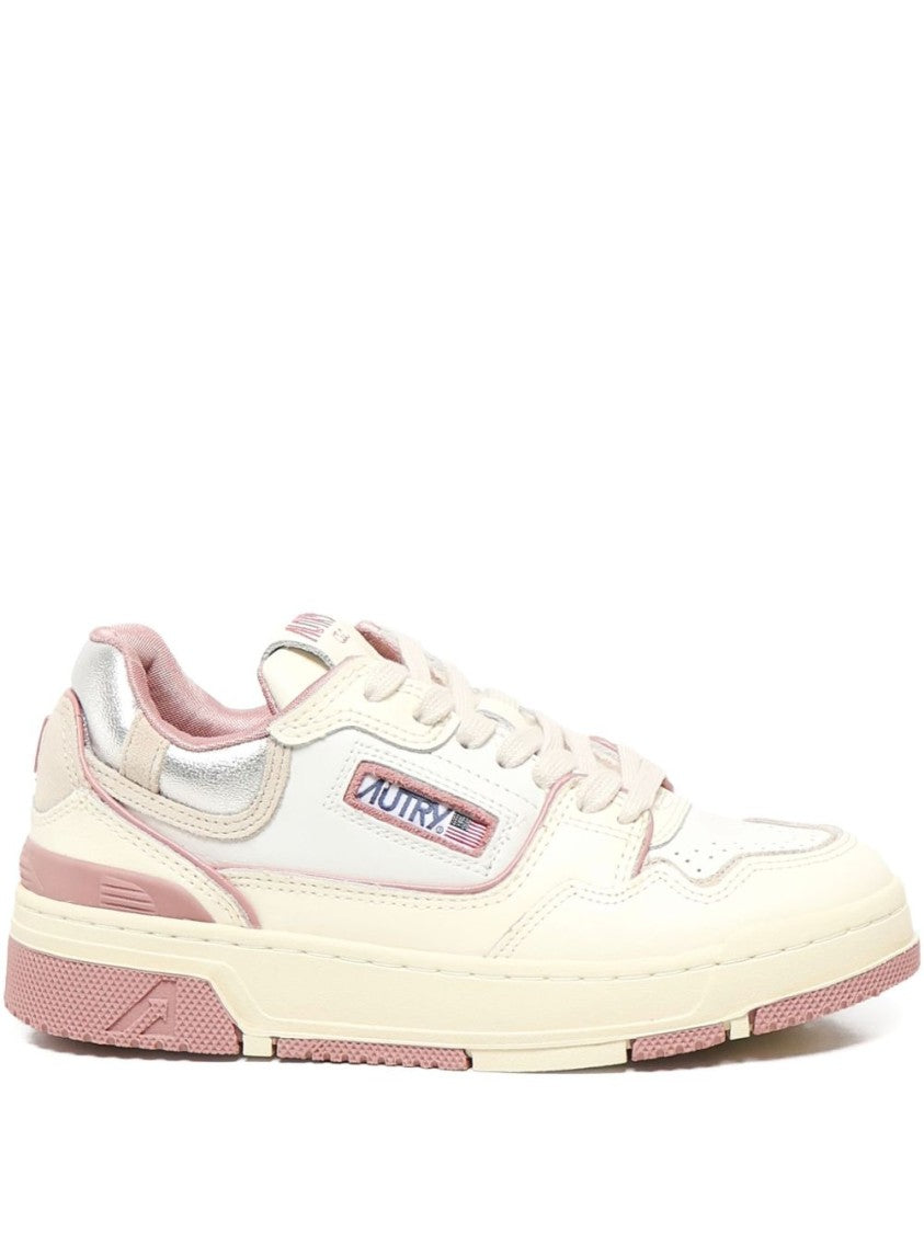 Autry Off-White Low-Top Sneakers With Pink Accents