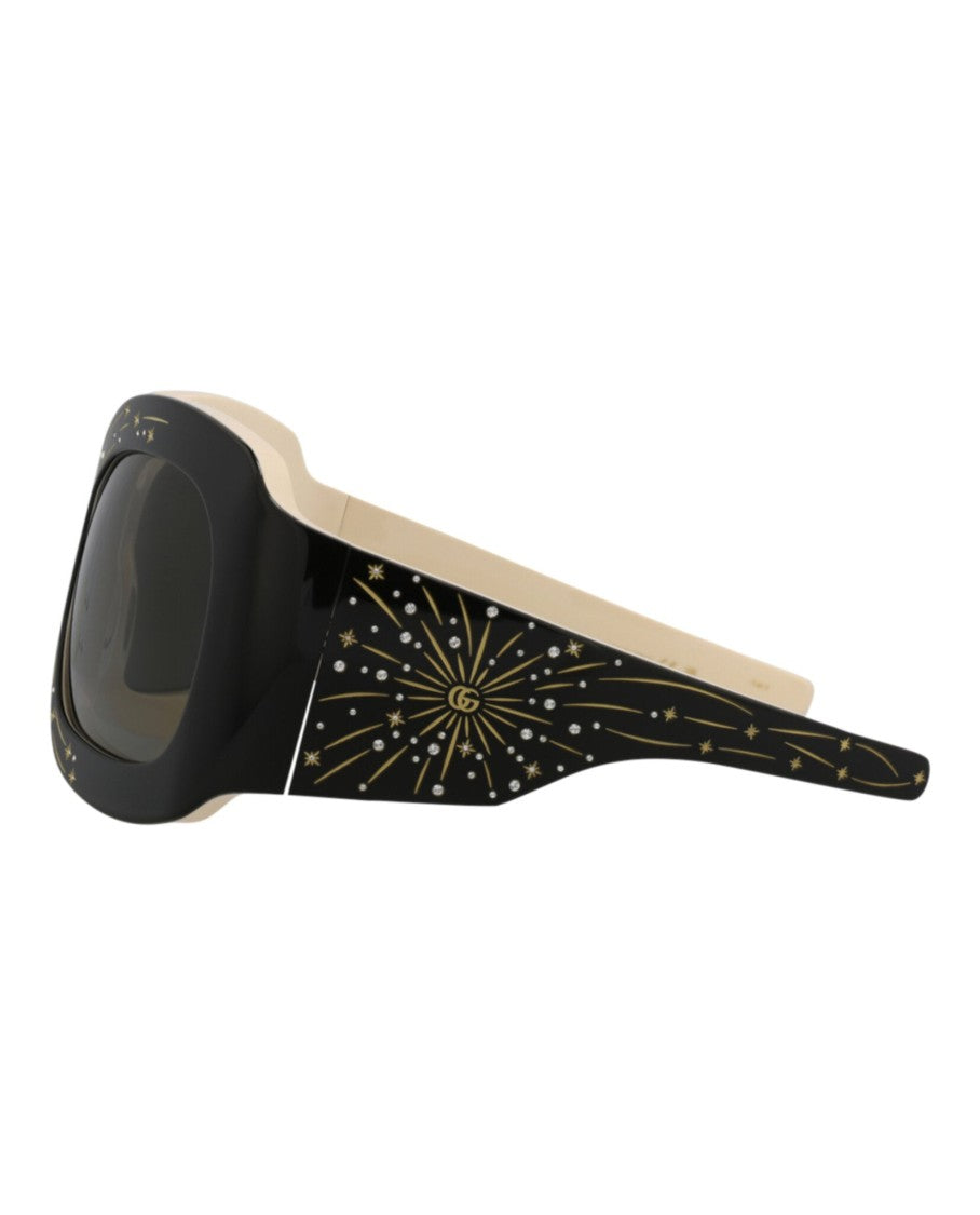 Gucci Shield-Frame Acetate Sunglasses With Saddle Nose Bridge