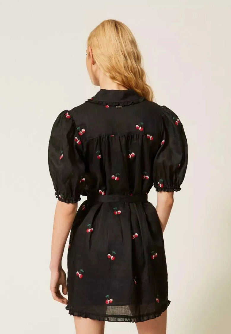 Twin-Set Playful Black Mini Dress With Ruffled Collar
