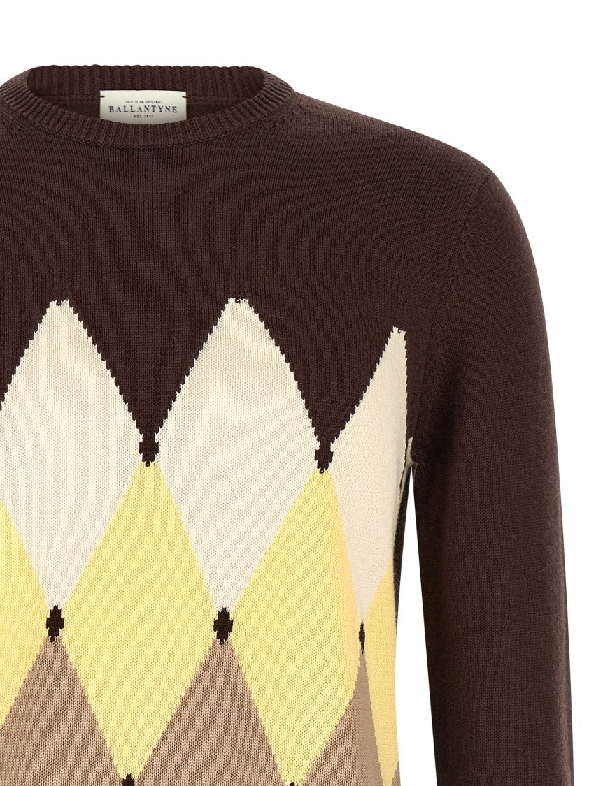 Ballantyne Argyle Jacquard Sweater In Cotton-Cashmere Blend