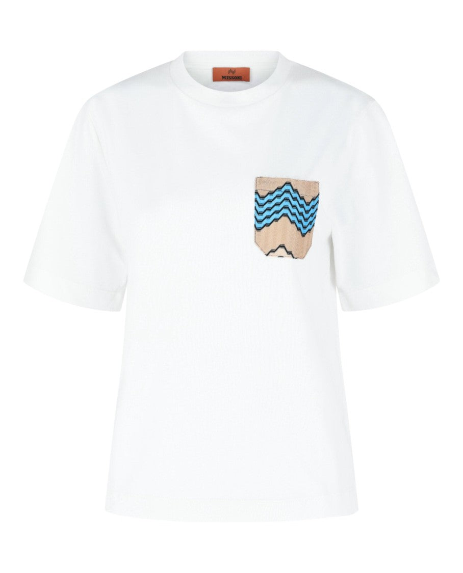 M Missoni Cotton T-Shirt With Zig Zag Embroidered Pocket