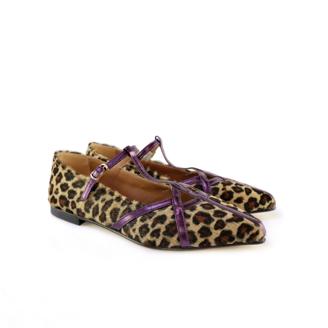 Ton Gout Leopard Print Ballerina Flats With Strappy Design