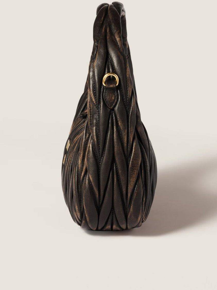 Miu Miu Black Hobo Wander Ruched Leather Handbag