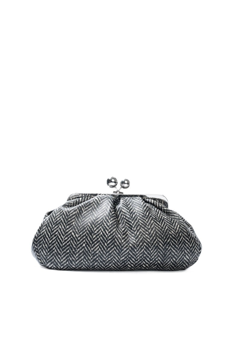 Max Mara Sophisticated Black And White Herringbone Clutch