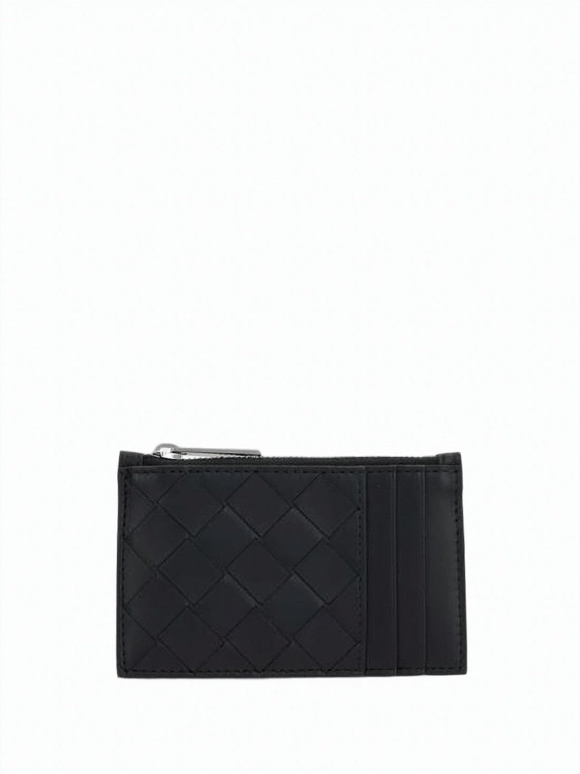 Bottega Veneta Intricately Woven Calf Leather Zippered Card Case
