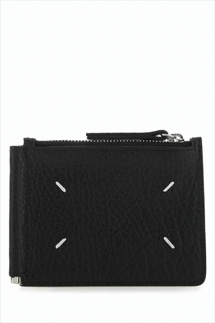 Maison Margiela Textured Leather Card Wallet With Zip Compartment And Signature Stitching