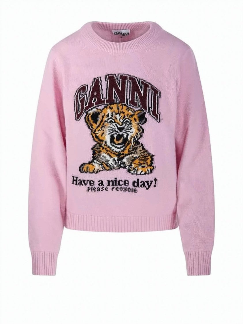 Ganni Playful Tiger Graphic Knit Sweater