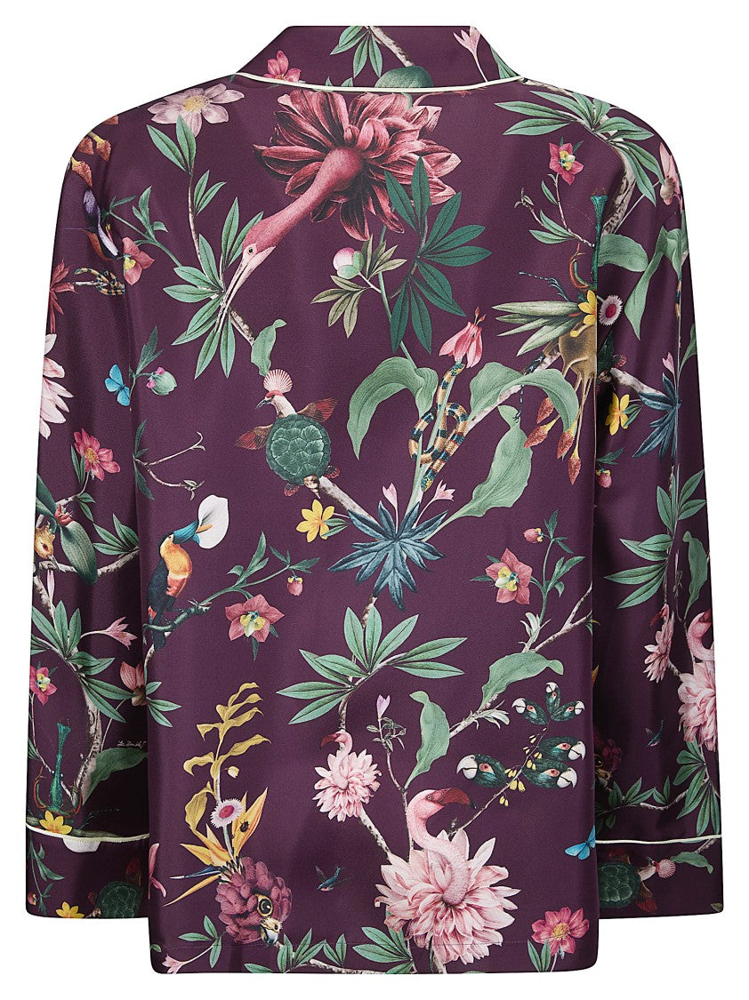 La Double J Silk Pajama-Style Shirt With Floral Print