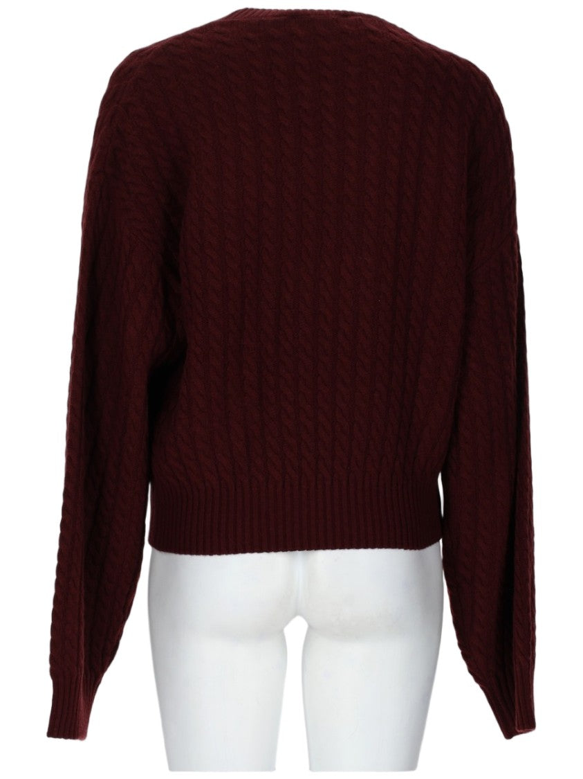 Rotate Cable Knit Sweater In Rich Burgundy Wool And Cashmere Blend
