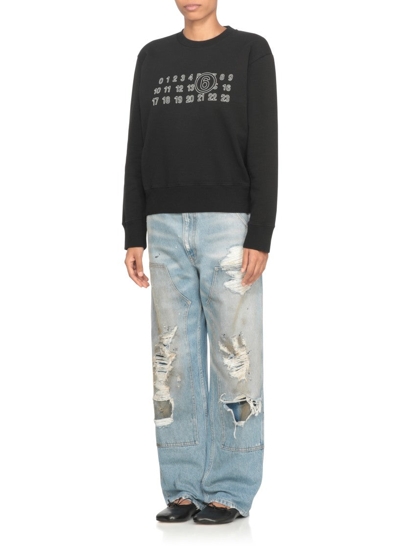 Mm6 By Maison Margiela Graphic Black Cotton Sweatshirt With Contrasting Numeric Logo