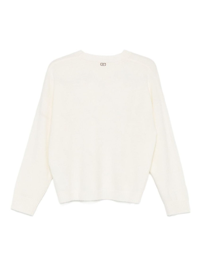Liu Jo Delicate Laser-Cut Off-White Wool Sweater