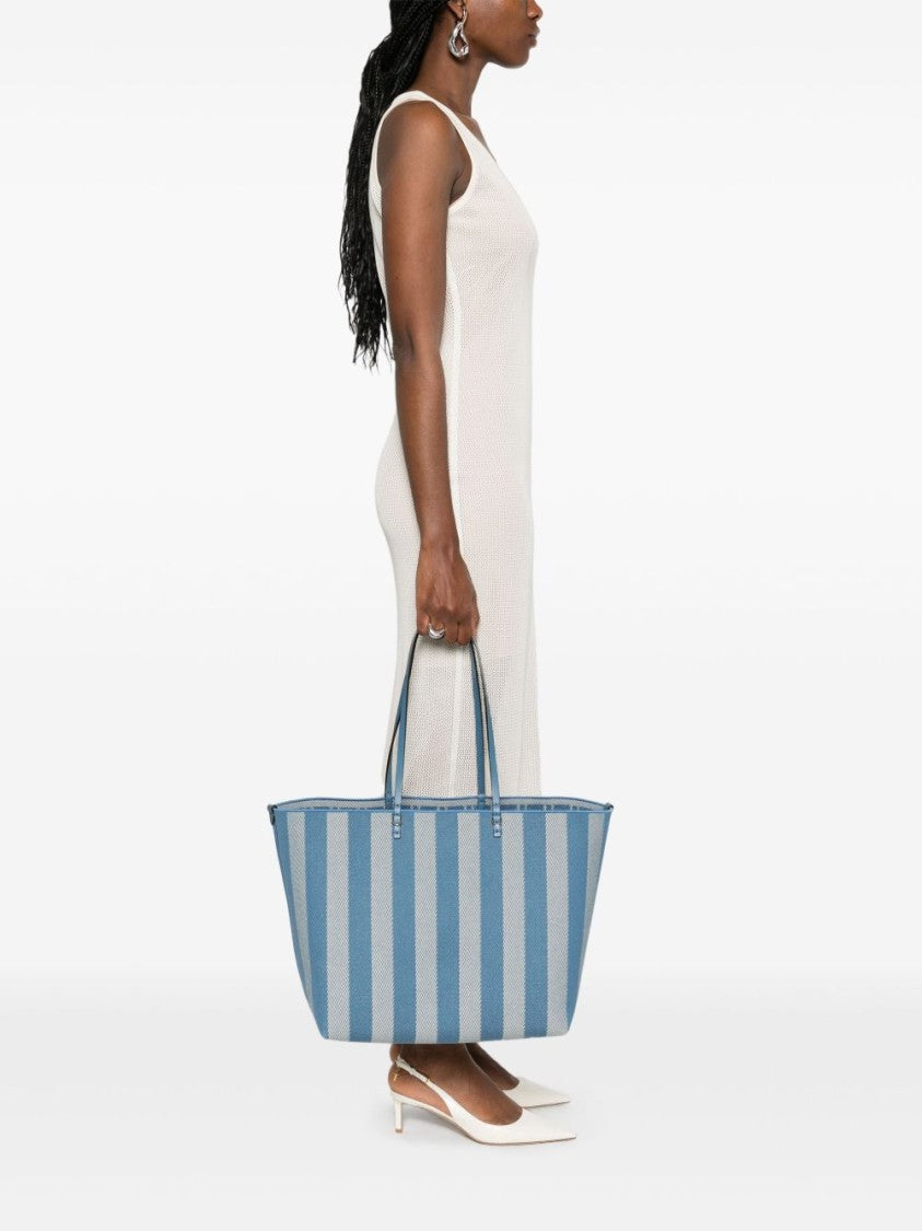 Fendi Striped Blue Tote Bag With Sturdy Handles