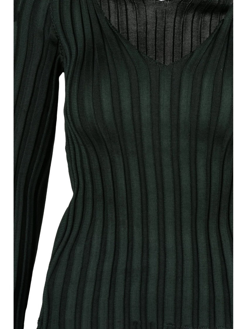 Lussi Ribbed Knit Top With Deep V-Neck In Luxurious Silk