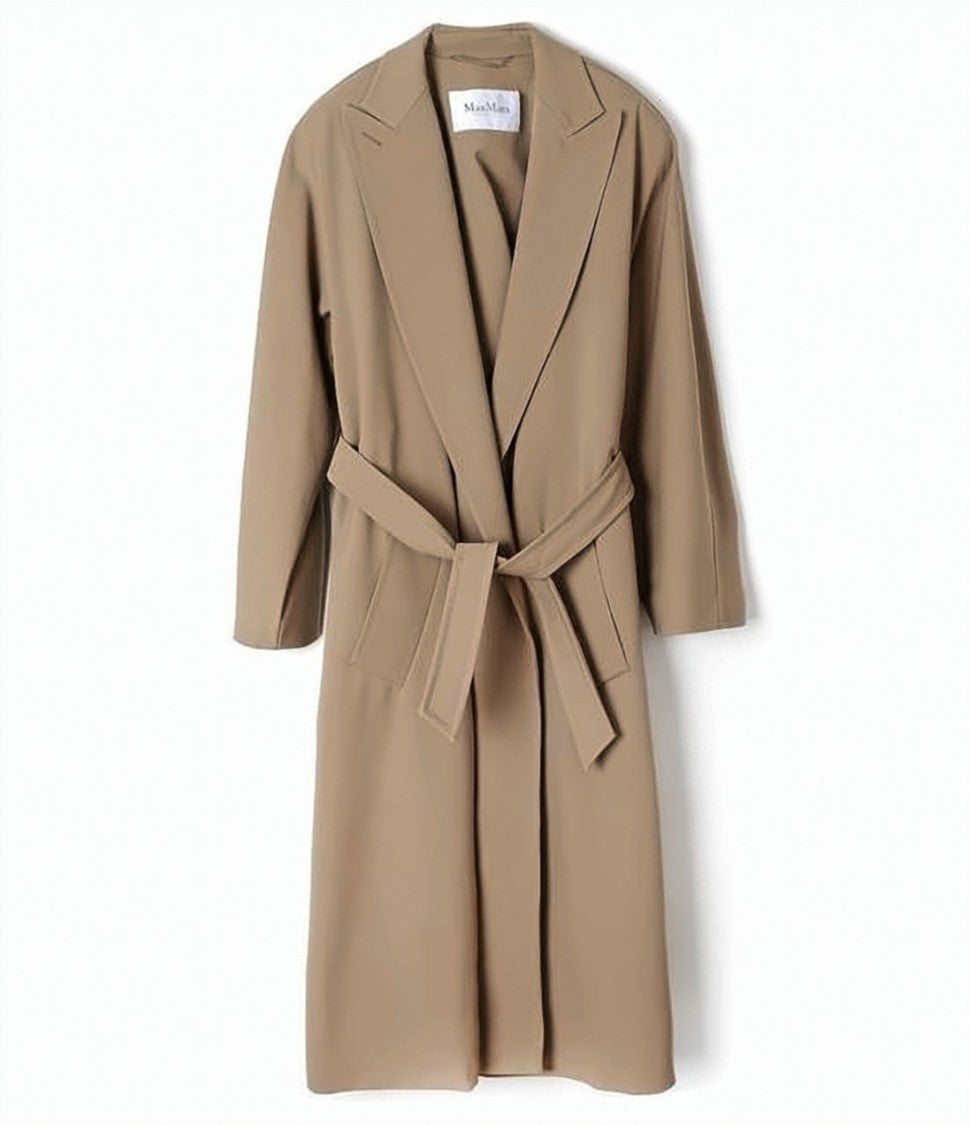 Max Mara Long Tailored Brown Coat With Belted Waist