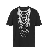 Balmain Graphic Chain Motif Black T-Shirt With Short Sleeves