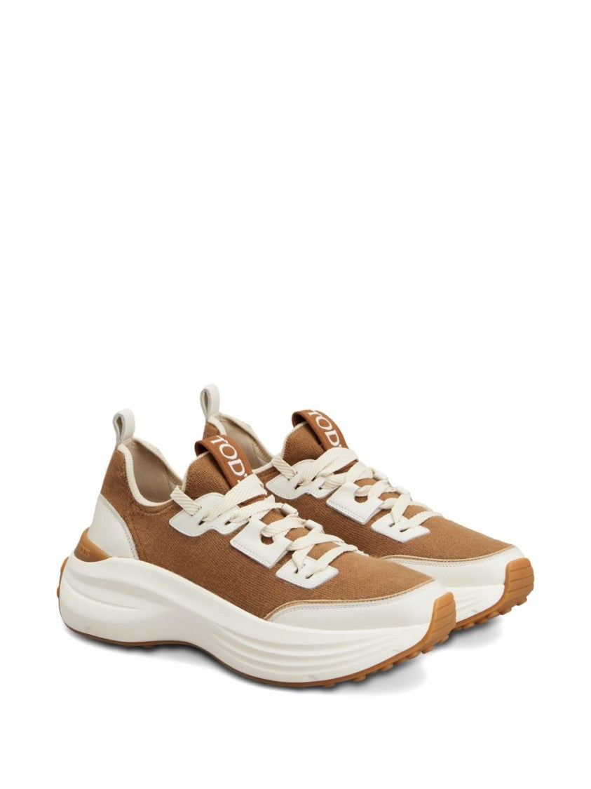 Tod's Brown Silk And Nylon Lace Sneakers