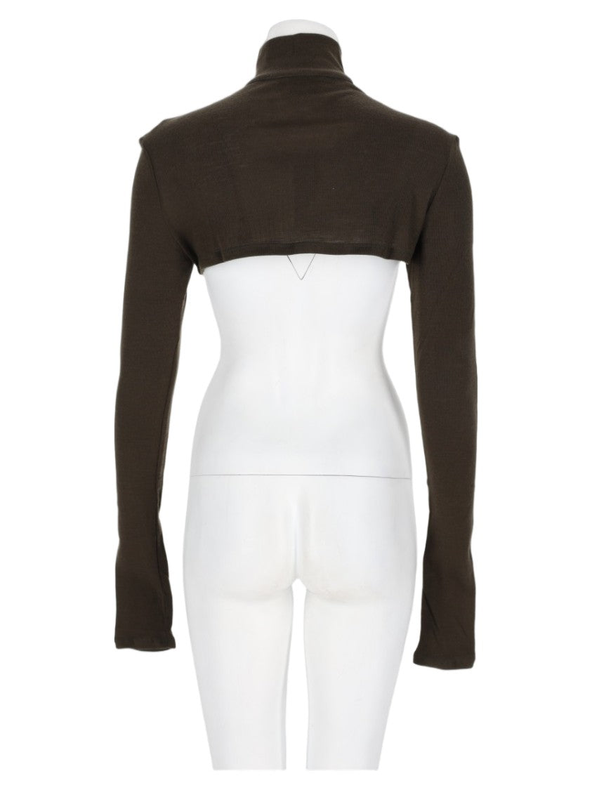 Alysi Military Green High Collar Button Virgin Wool Crop Top
