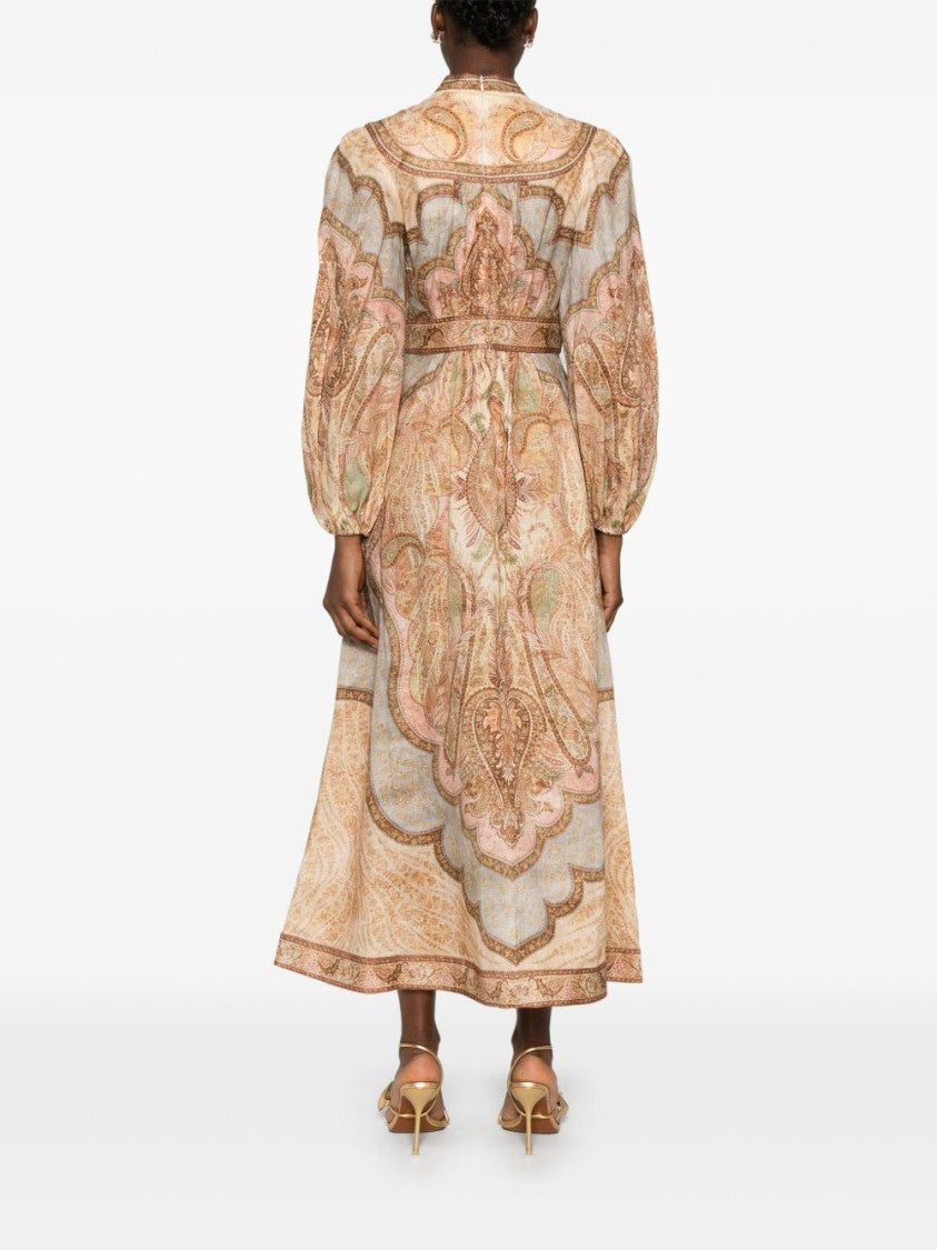 Zimmermann Paisley-Inspired Midi Dress With Puffed Sleeves