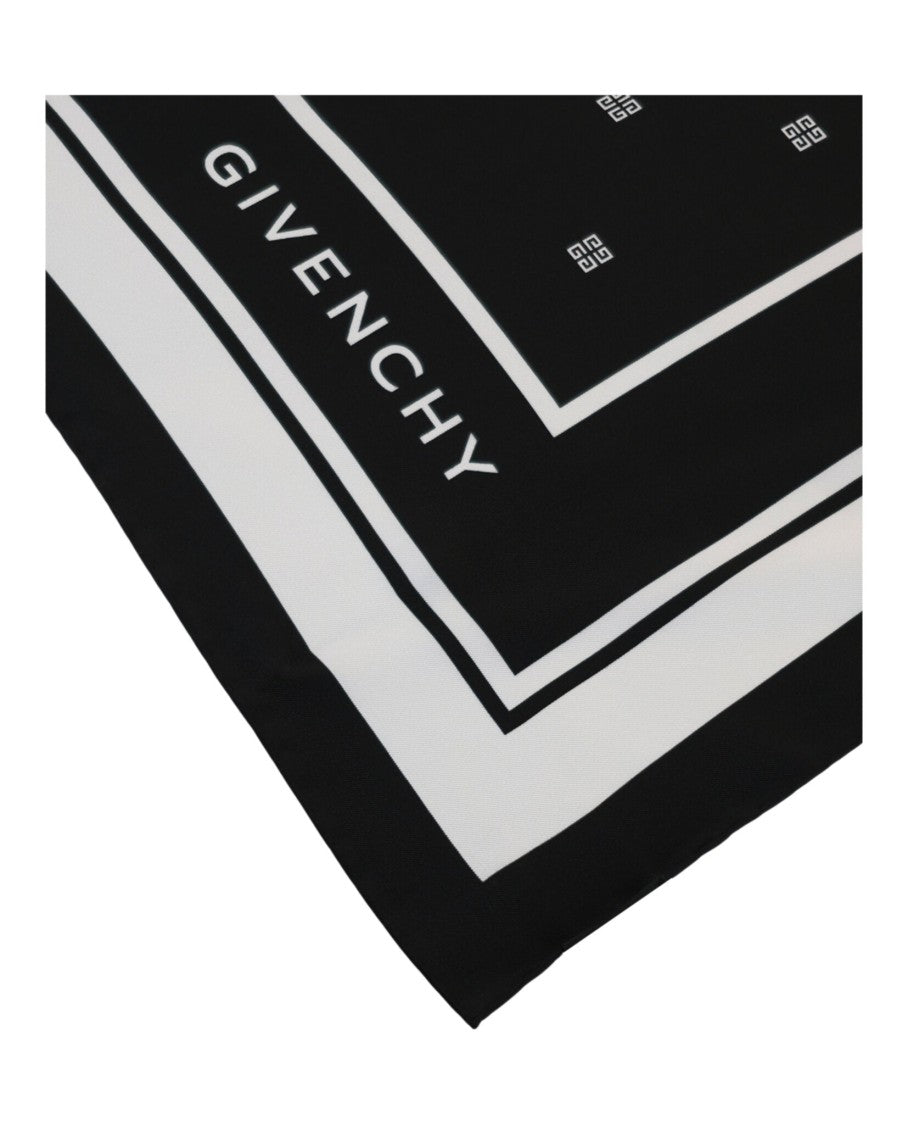 Givenchy Square Silk Scarf With Bold Logo And Striped Trim