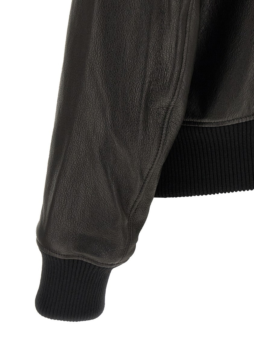 Ami Paris 'Ami De Coeur' Leather Bomber Jacket