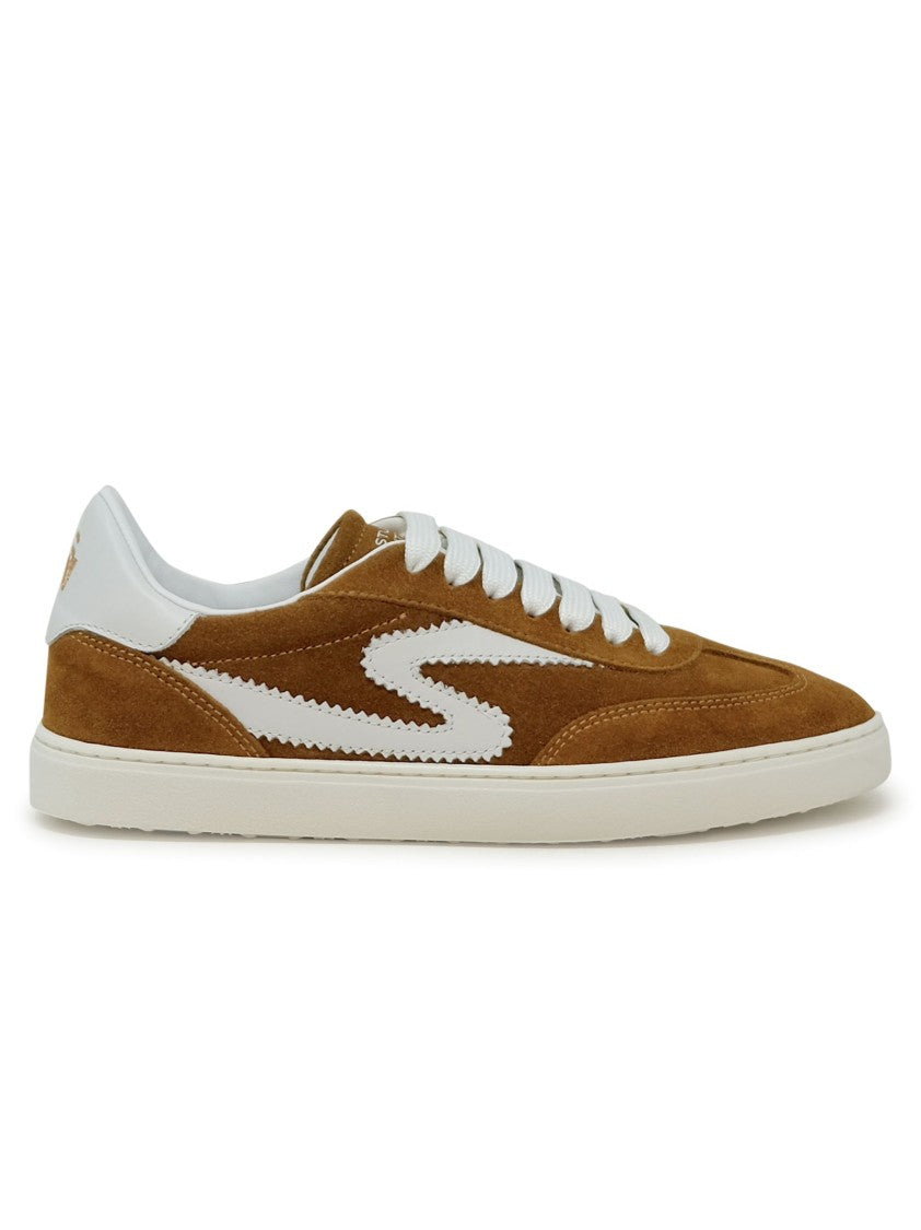 Stuart Weitzman Beige And White Leather/Suede Runaround Sneakers