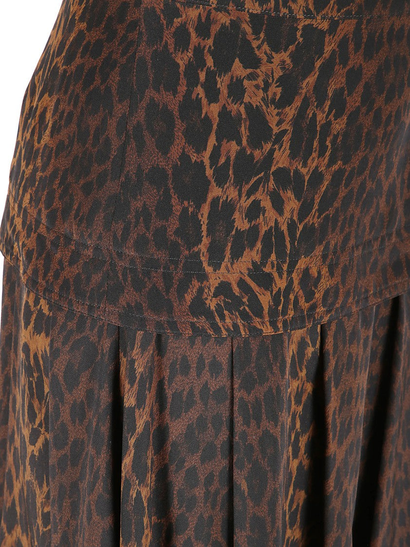 Balenciaga Leopard Print Silk Crepe De Chine Midi Skirt