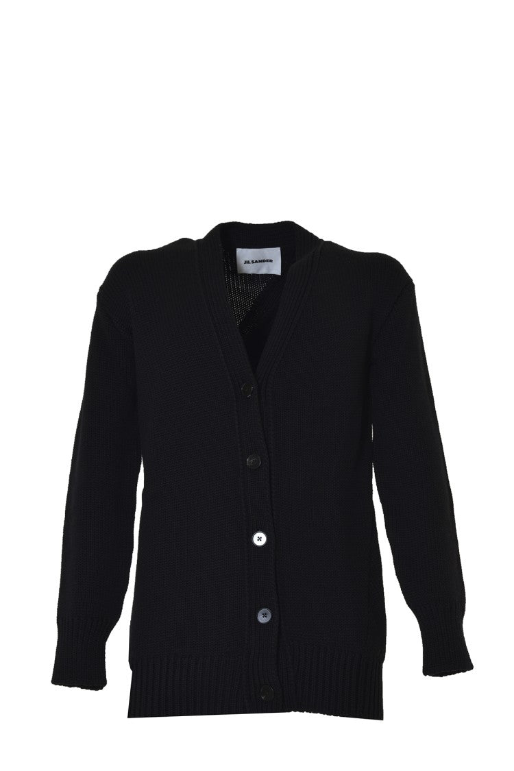 Jil Sander Black Wool Cardigan With Buttons