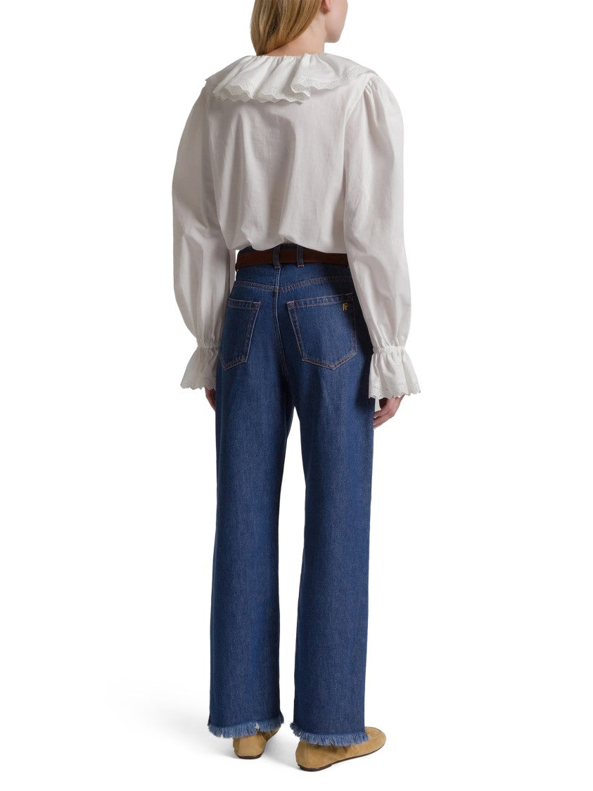 Alberta Ferretti Deep V-Neck Blouse With Cascading Ruffles