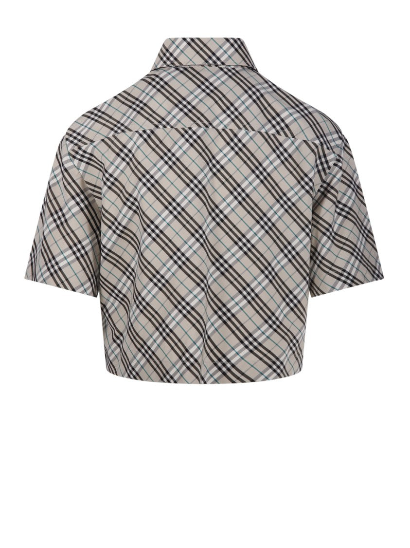 Burberry Plaid Cropped Shirt With Structured Collar
