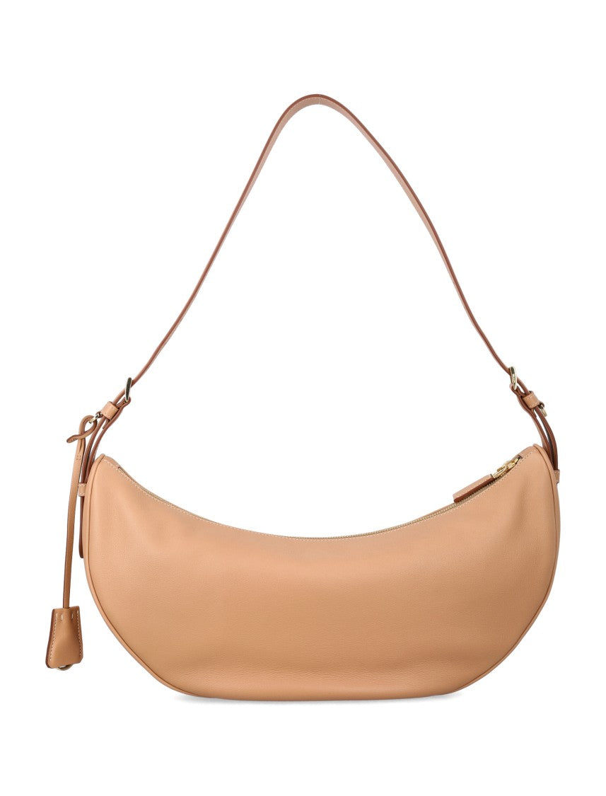 Prada Large Calf Leather Hobo Bag With Adjustable Strap And Iconic Enamelled Logo