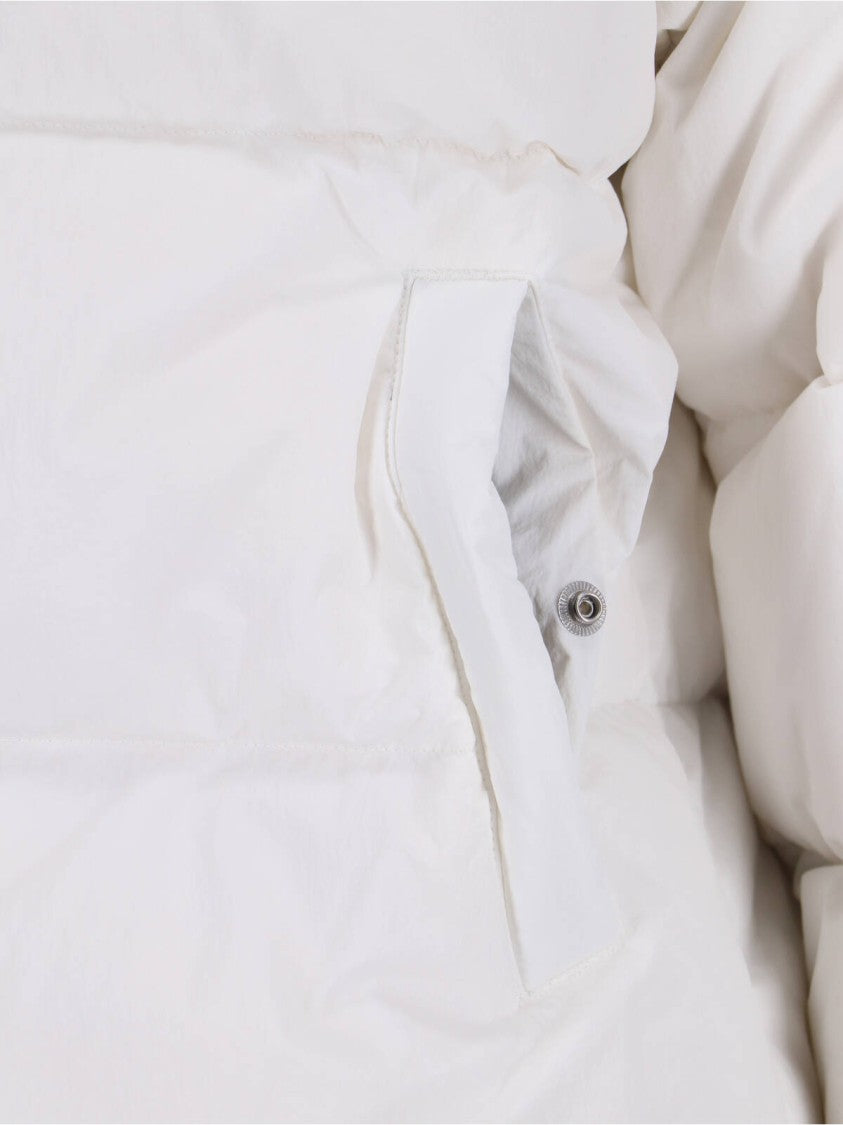 Alexander Wang Cropped White Puffer Jacket With High Collar And Contrast Panel