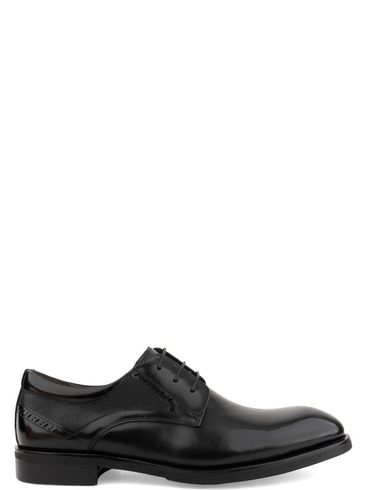 Alberto Gozzi Black Closed Lace-Up Perforated Leather Formal Shoes