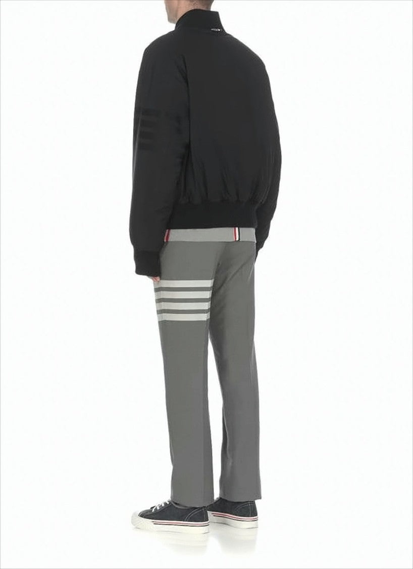 Thom Browne Padded Black Bomber Jacket With Gold Zipper And Ribbed Details