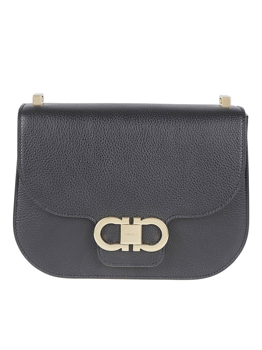 Ferragamo Structured Pebbled Leather Bag With Gold Gancini Closure