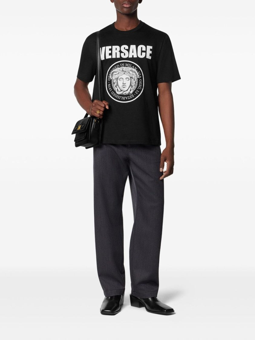 Versace Black Cotton T-Shirt With Iconic Medusa Logo