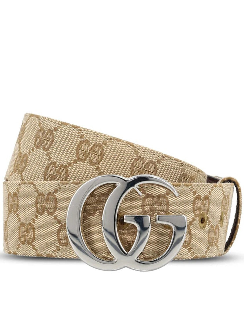 Gucci Beige Interlocking Double-G Pattern Slim Belt