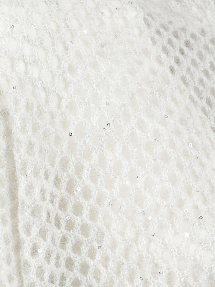 Brunello Cucinelli Sequin-Embellished Mesh Knit Sweater With Classic Hood