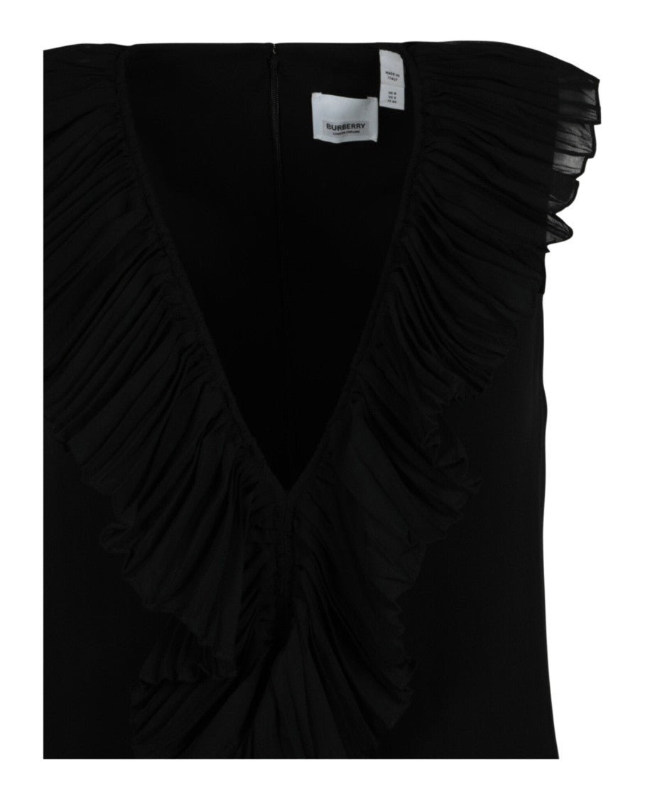 Burberry Sleeveless Silk Dress With Pleated Detailing And V-Neck