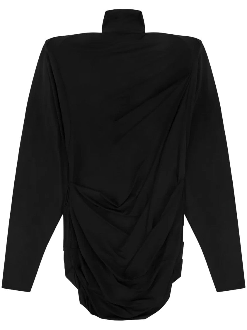 Entire Studios Black Draped Fitted Long-Sleeve Dress