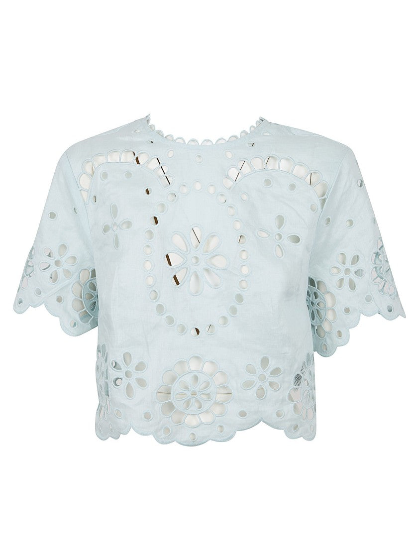 Zimmermann Cropped Linen Top With Embroidered Scalloped Edges