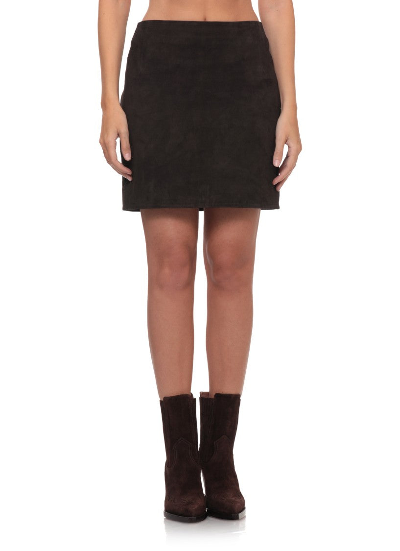 Rotate Slightly Flared Brown Suede Mini Skirt