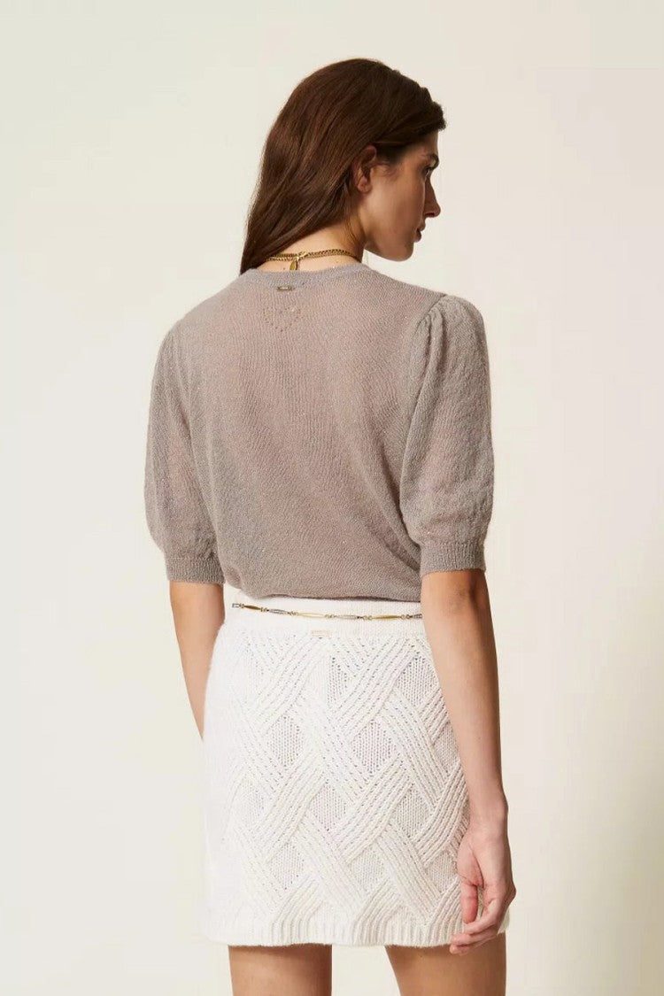 Twin-Set Cream Textured-Knit Wool-Blend Mini Skirt