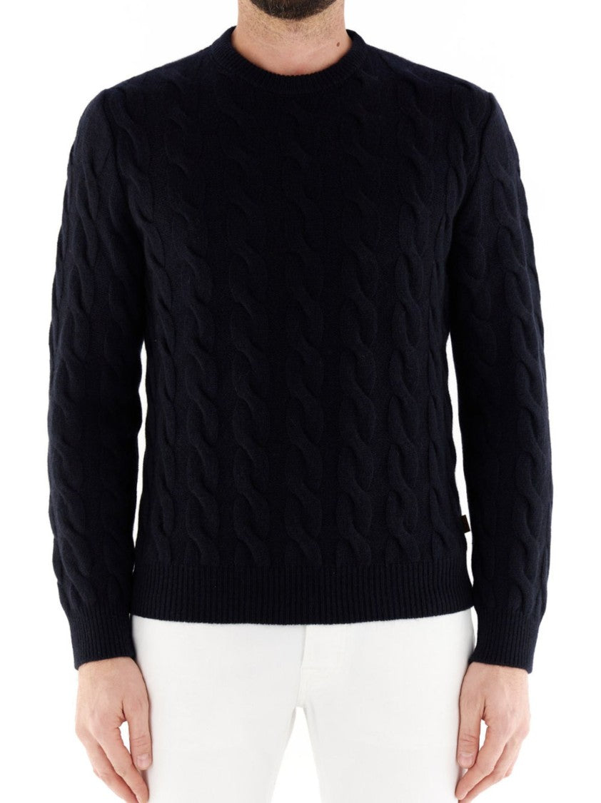 Jacob Cohen Textured Cable Knit Crew Neck Sweater In Cashmere