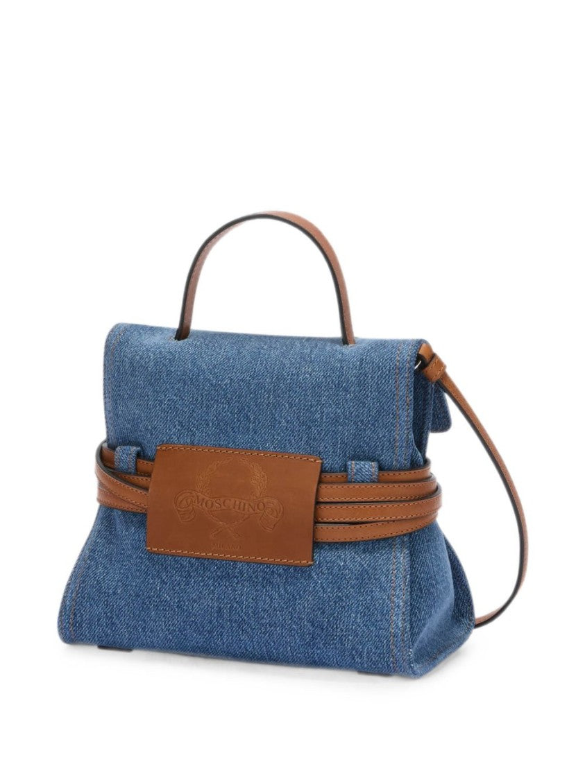 Moschino Blue Denim Silk Accent Handbag