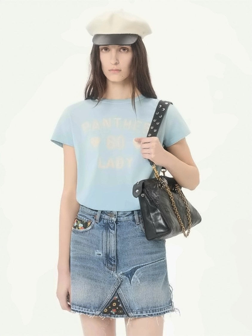 Valentino Garavani Short-Sleeved Light Blue T-Shirt With Vintage Print