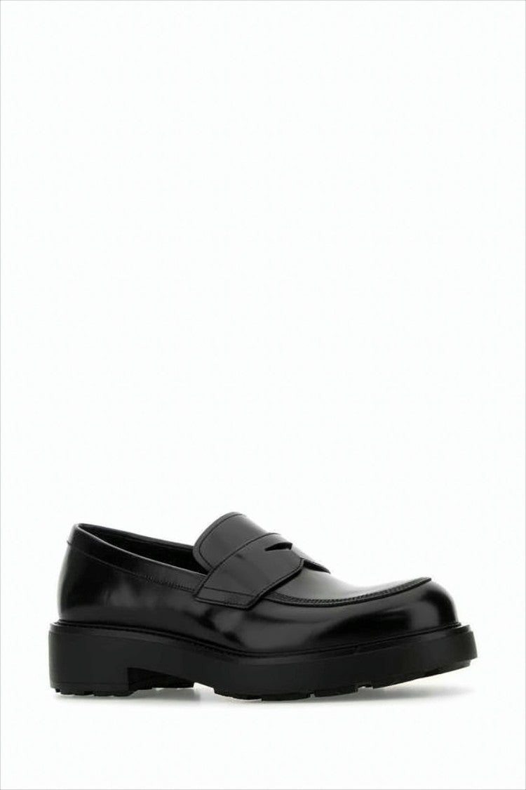 Prada Smooth Calf Leather Loafers With Penny Strap And Rubber Sole