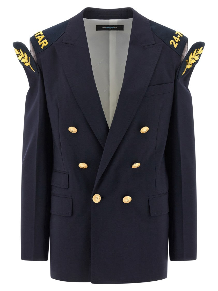 Dsquared2 Double-Breasted Wool Blazer With Embroidered Hard Shoulders