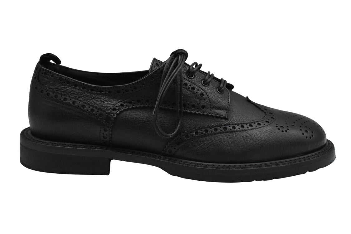 Ernesto Dolani Classic Black Leather Brogue Shoes With Detailing